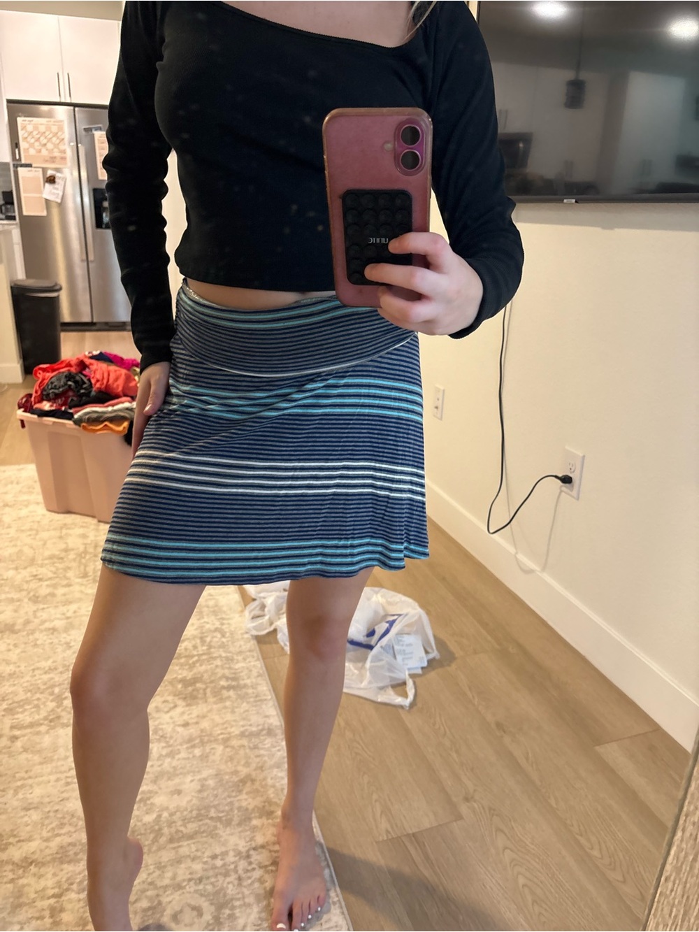 Striped Blue Knit A-Line Women's Skirt
